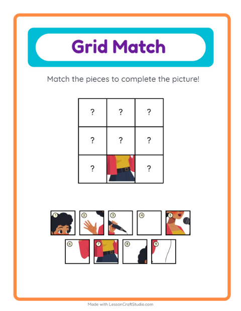 Preview of Grid Match worksheet featuring Music for kindergarten