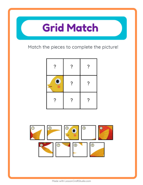 Preview of Grid Match worksheet featuring Ocean Life for kindergarten