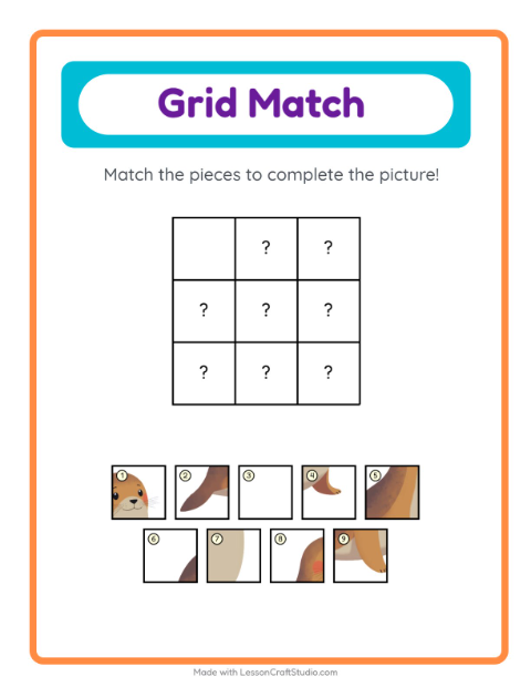 Preview of Grid Match worksheet featuring Ocean Life for kindergarten
