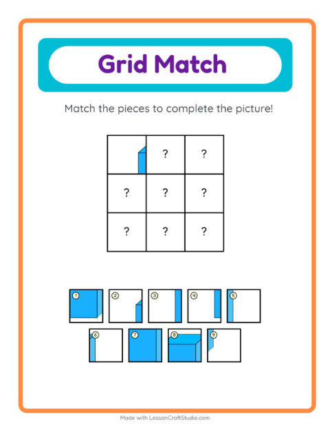 Preview of Grid Match worksheet featuring Shapes for kindergarten