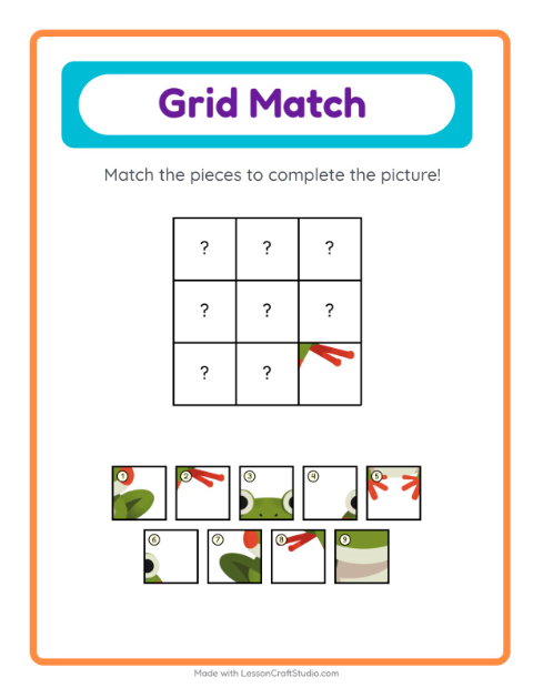 Preview of Grid Match worksheet featuring Spring for kindergarten