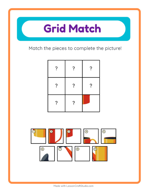 Preview of Grid Match worksheet featuring Spring for kindergarten
