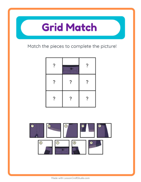 Preview of Grid Match worksheet featuring Summer for kindergarten