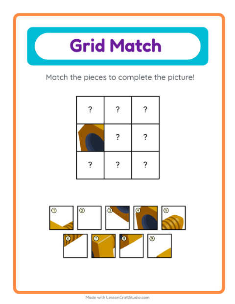 Preview of Grid Match worksheet featuring Tools for kindergarten