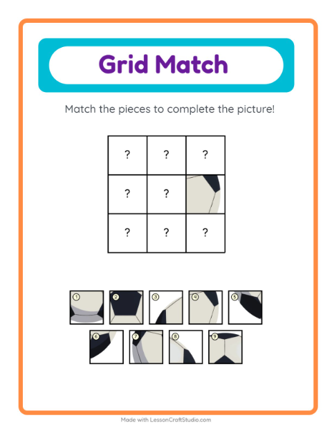 Preview of Grid Match worksheet featuring Toys for kindergarten