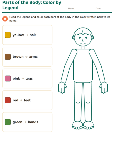 Parts of the Body: Color by Legend