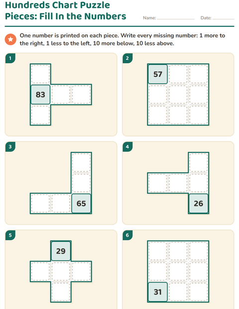 Preview of Hundreds Chart Puzzles worksheet for grade 1