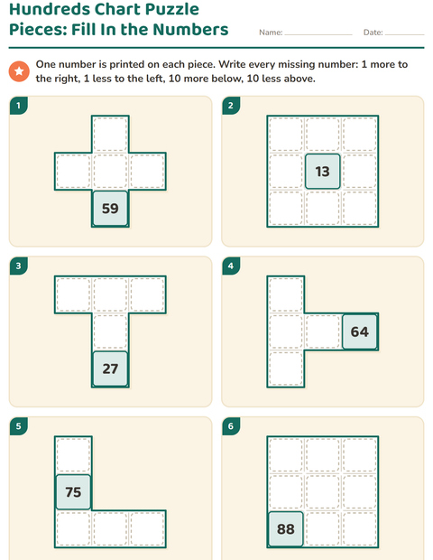 Preview of Hundreds Chart Puzzles worksheet for grade 1