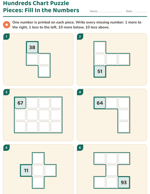 Preview of Hundreds Chart Puzzles worksheet for grade 1