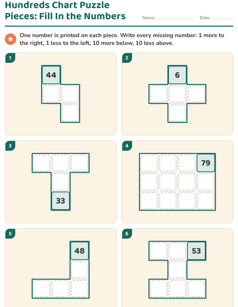 Preview of Hundreds Chart Puzzles worksheet for grade 1
