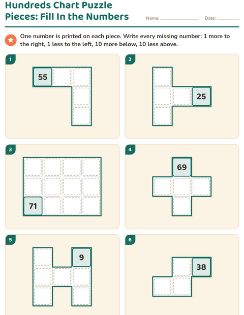 Preview of Hundreds Chart Puzzles worksheet for grade 1