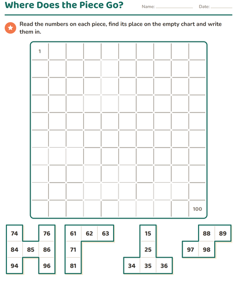 Preview of Hundreds Chart Puzzles worksheet for grade 1