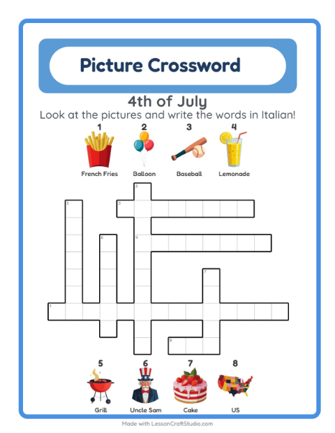 Picture crossword – Fourth of July Things