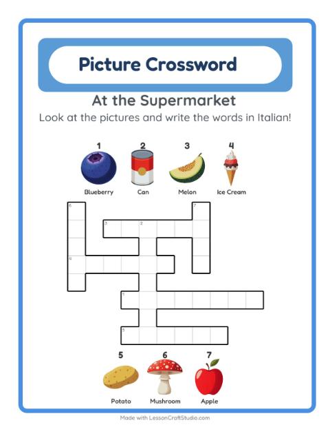 Picture crossword – Supermarket Things