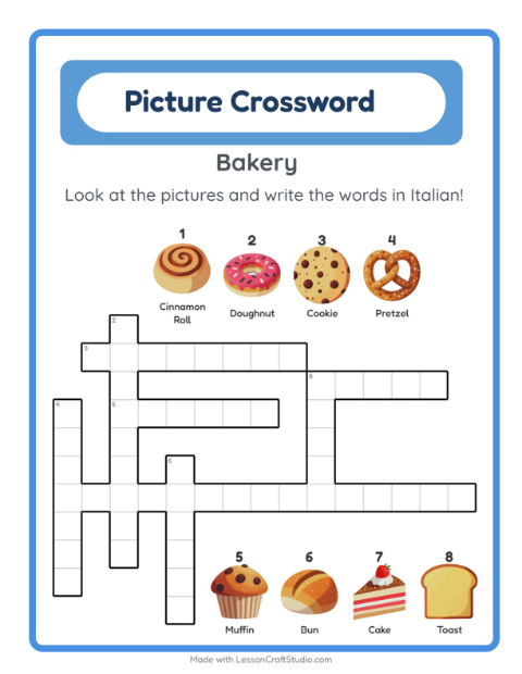 Picture crossword – Bakery Treats