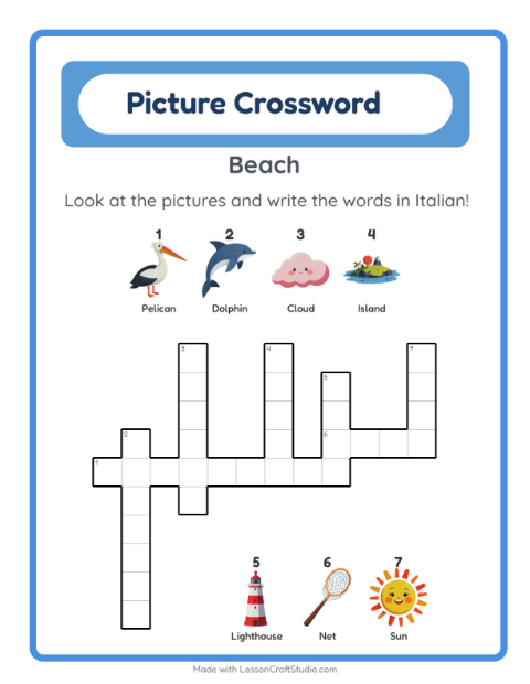 Picture crossword – Beach Things
