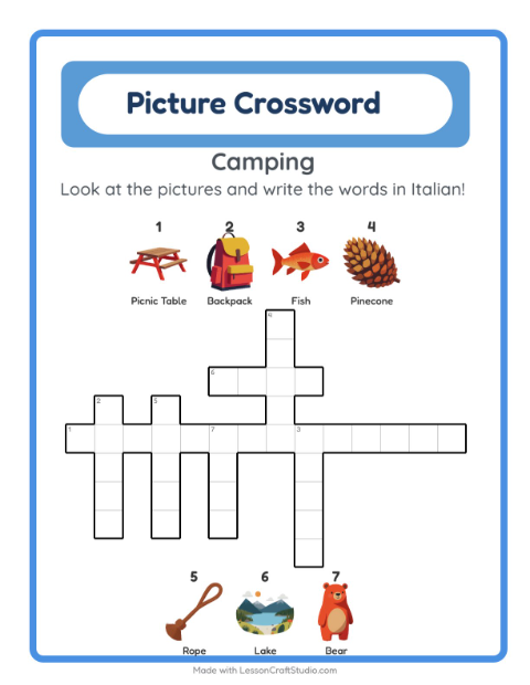 Picture crossword – Camping Gear