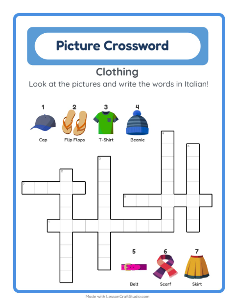 Picture crossword – Clothes