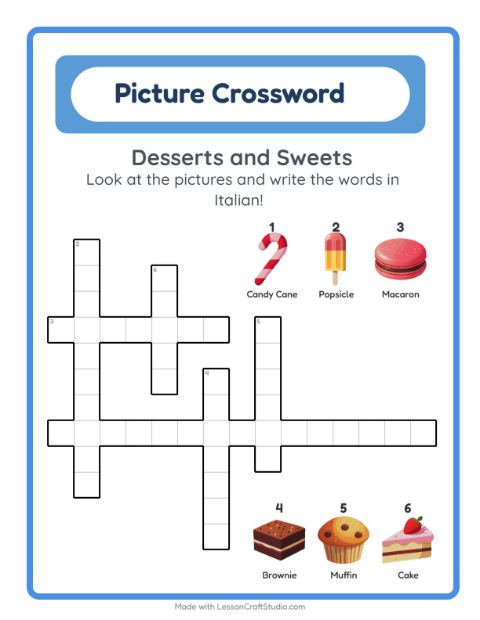 Picture crossword – Desserts and Sweets