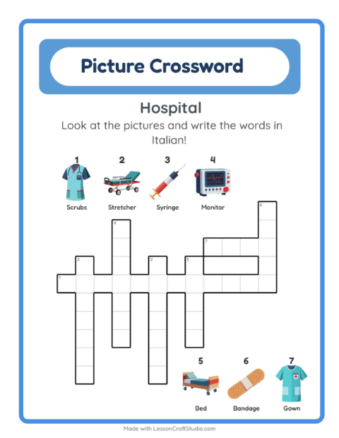 Picture crossword – Hospital Things
