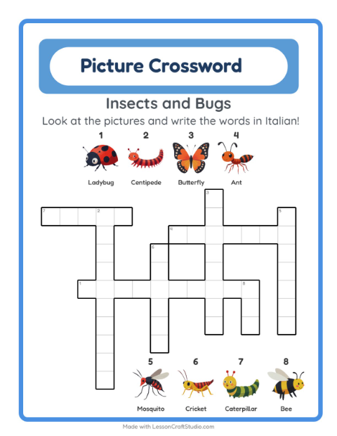 Picture crossword – Insects and Bugs