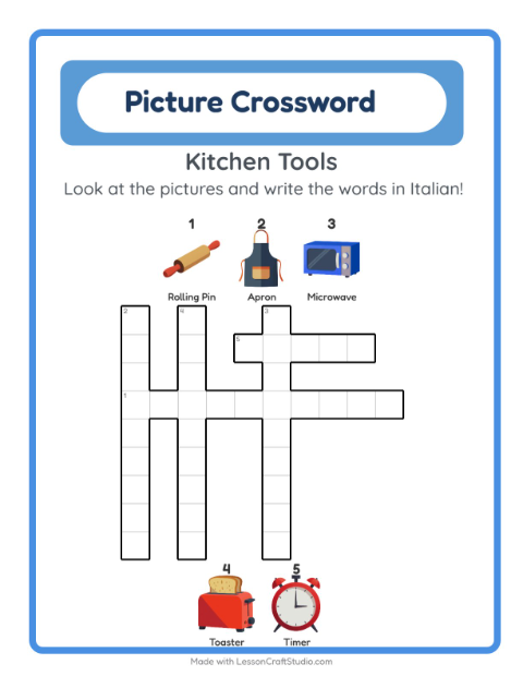 Picture crossword – Kitchen Tools