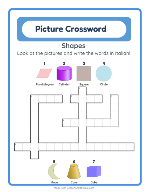 Preview of Learn Italian: Shapes – Picture Crossword for Kids