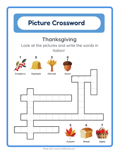 Picture crossword – Thanksgiving