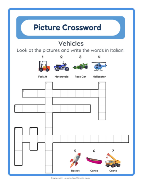 Picture crossword – Vehicles