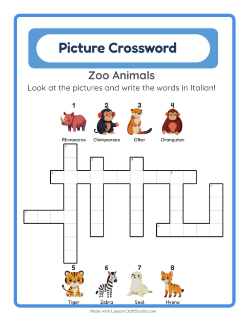 Picture crossword – Zoo Animals