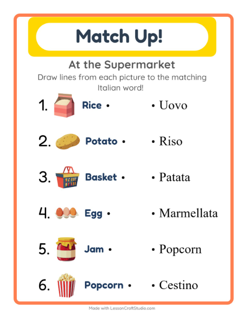 Picture-word match – Supermarket Things