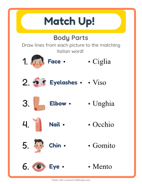 Picture-word match – Body Parts