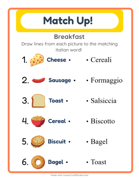 Picture-word match – Breakfast