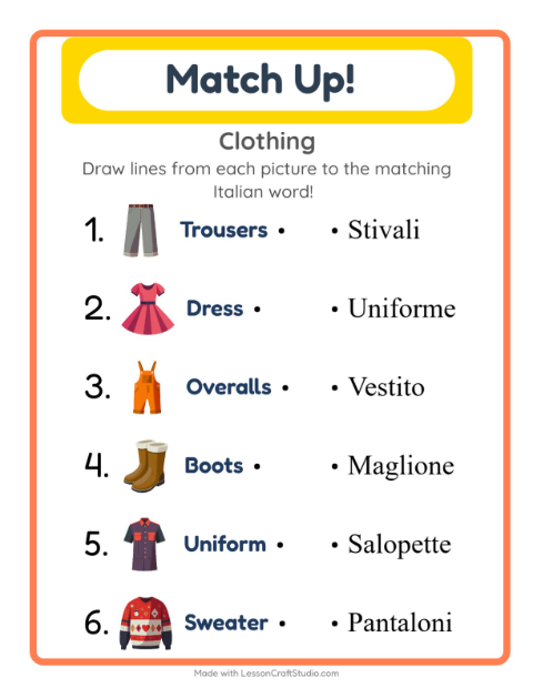 Picture-word match – Clothes