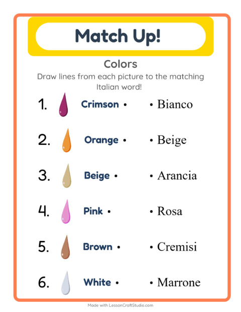 Picture-word match – Colors