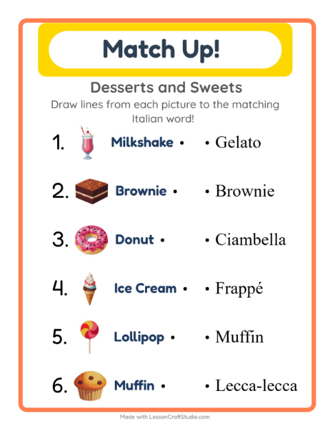 Picture-word match – Desserts and Sweets