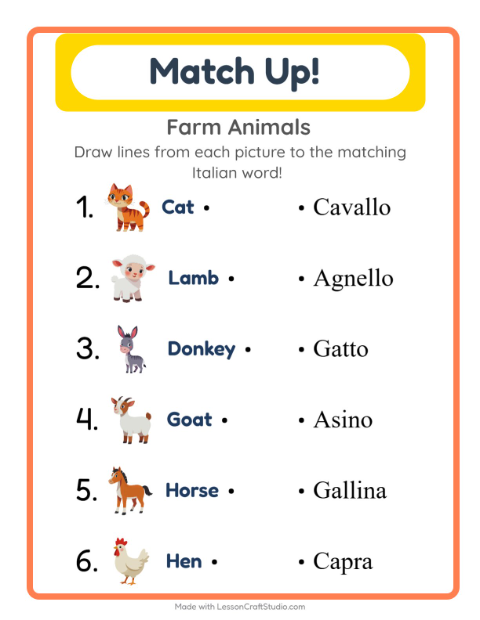Picture-word match – Farm Animals