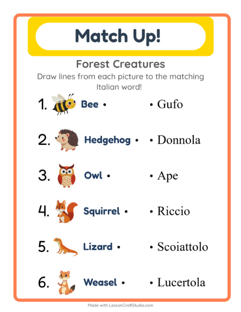 Picture-word match – Forest Creatures