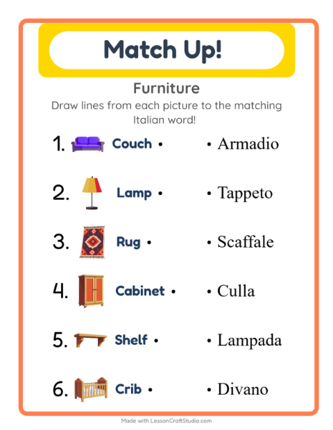 Picture-word match – Furniture