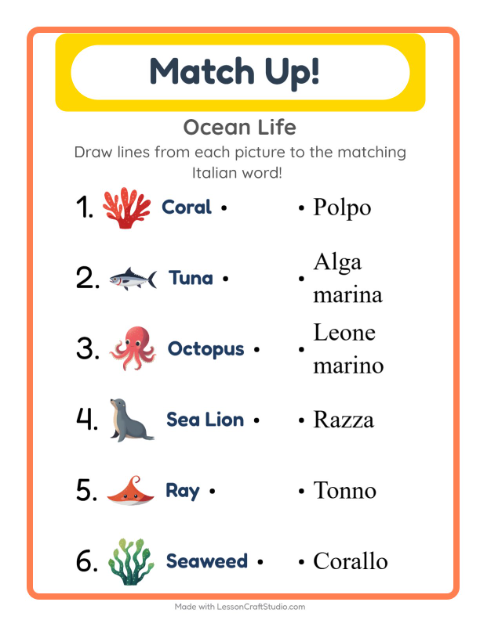 Picture-word match – Ocean Life