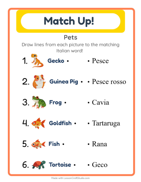 Picture-word match – Pets