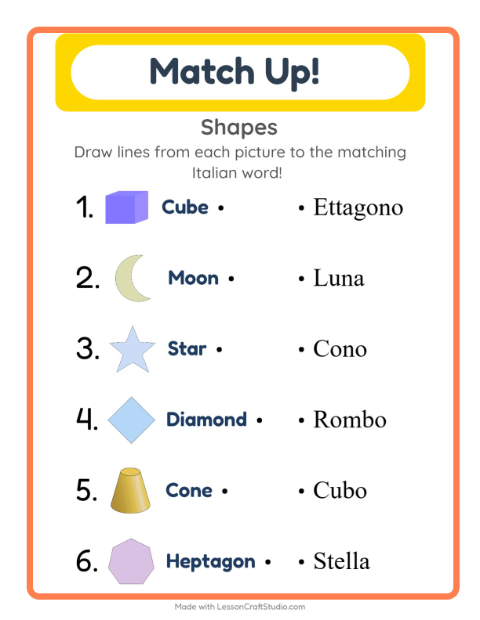 Preview of Learn Italian: Shapes – Picture-Word Match for Kids