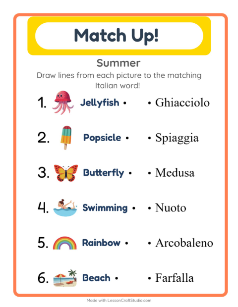 Picture-word match – Summer