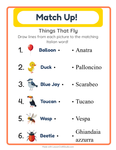 Picture-word match – Things That Fly