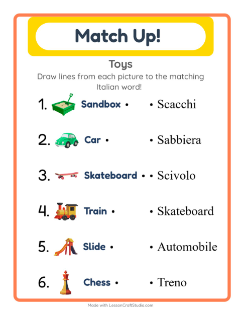 Picture-word match – Toys