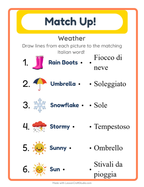 Picture-word match – Weather