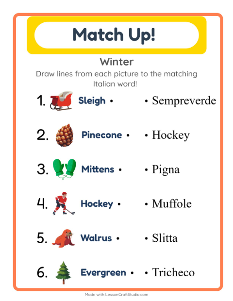 Picture-word match – Winter
