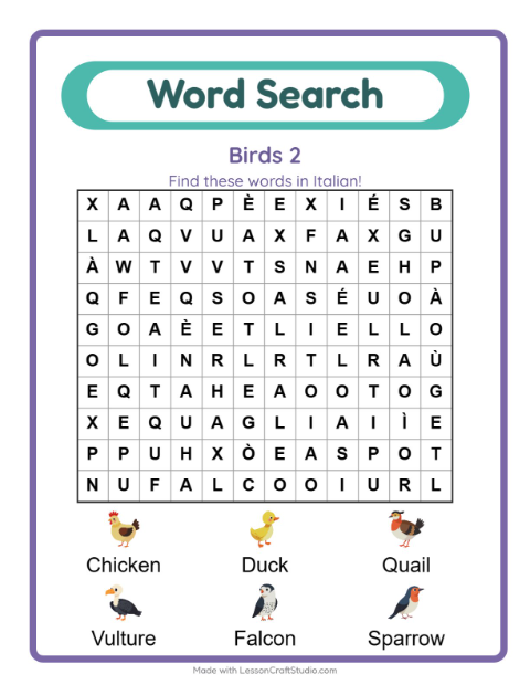Picture word search – More Birds