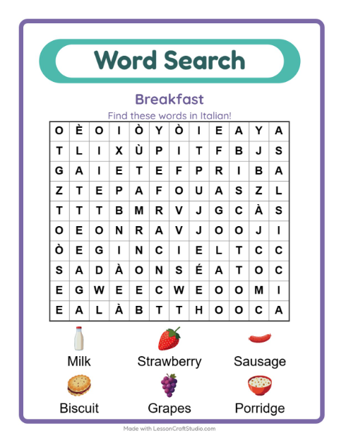 Picture word search – Breakfast