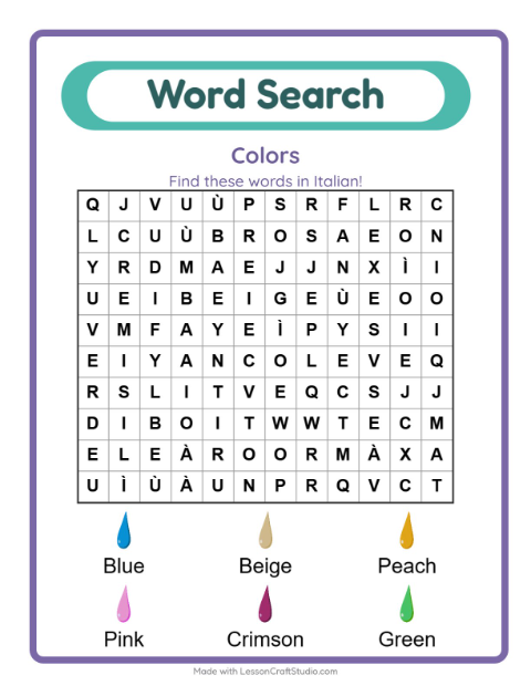 Picture word search – Colors